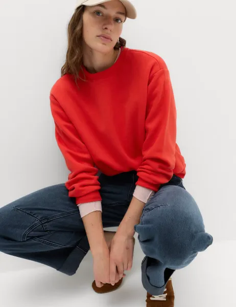 Marks & Spencer Cotton Rich Crew Neck Sweatshirt Scarlet