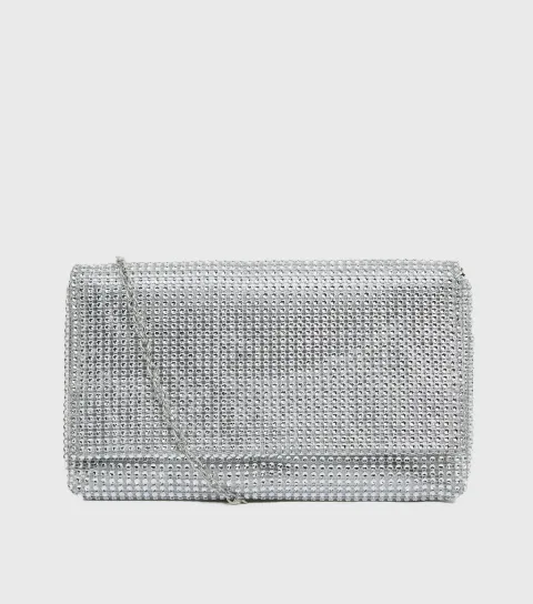 New Look Silver Diamanté Chain Strap Clutch Bag
