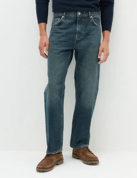 Marks & Spencer Straight Fit Pure Cotton Heavyweight Jeans Smokey Blue