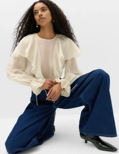 Marks & Spencer Lyocell Rich Ruffle Tie Detail Blouse Ivory
