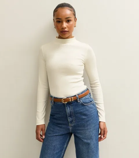 New Look Women's Petite Cream High Neck Long Sleeve Top
