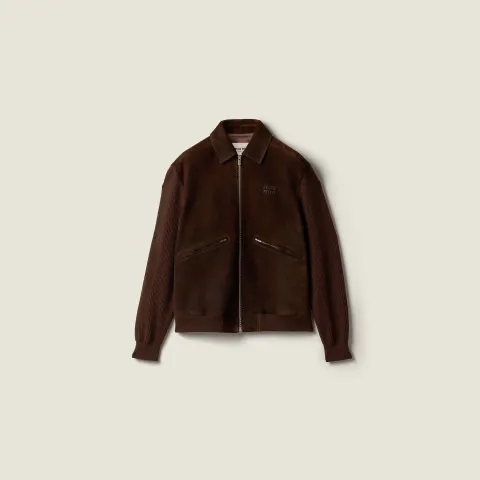 Waxed suede blouson jacket