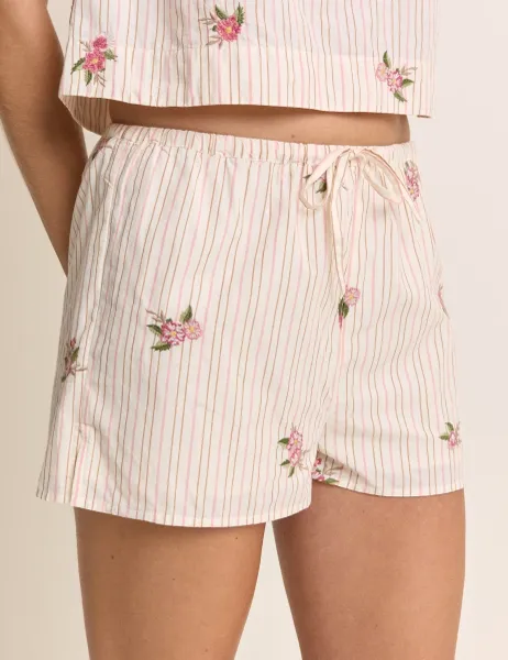 Nobody's Child X Elizabeth Scarlett Linen Rich Striped Floral Shorts Cream