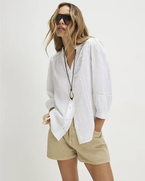 River Island Cotton Cropped Sleeve Blouse