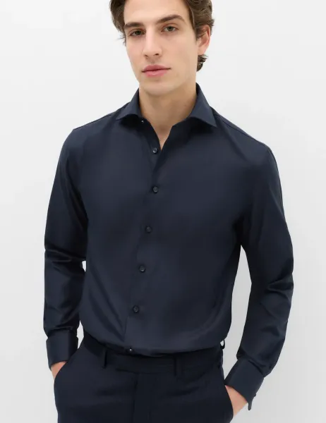 M&S SARTORIAL Slim Fit Luxury Cotton Double Cuff Twill Shirt Navy