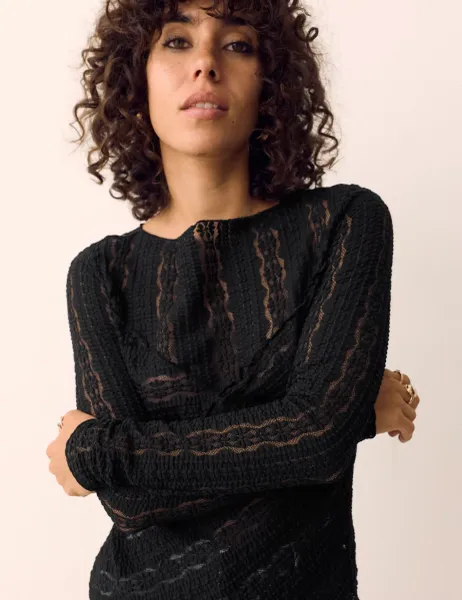 Per Una Jersey Floral Lace Top Black