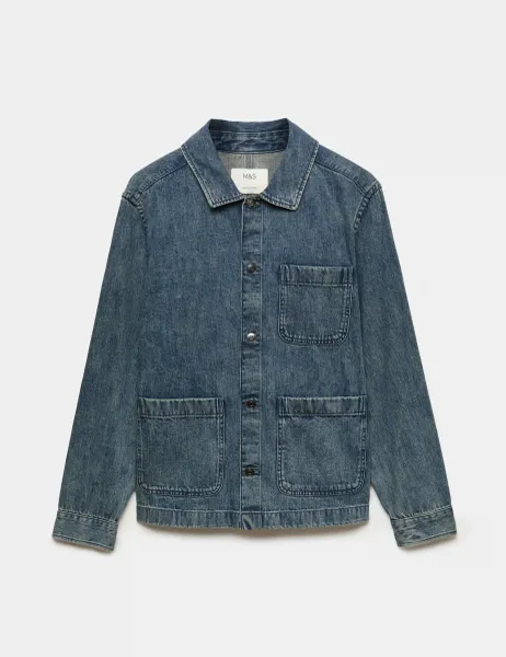 Marks & Spencer Pure Cotton Regular Fit Overshirt Smokey Blue