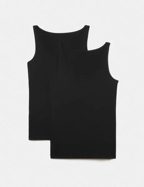 Marks & Spencer 2 Pack Heatgen Thermal Built-Up Shoulder Vests Black