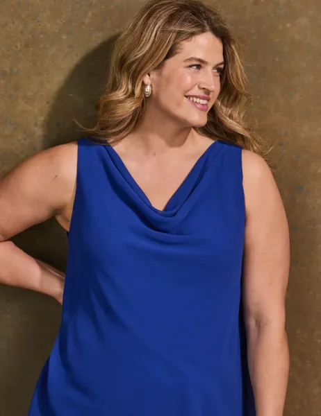 Live Unlimited London Cowl Neck Relaxed Vest Top Blue