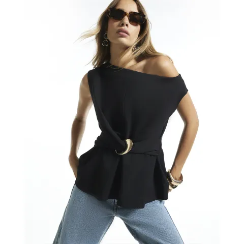 River Island One Shoulder Buckle Detail Top