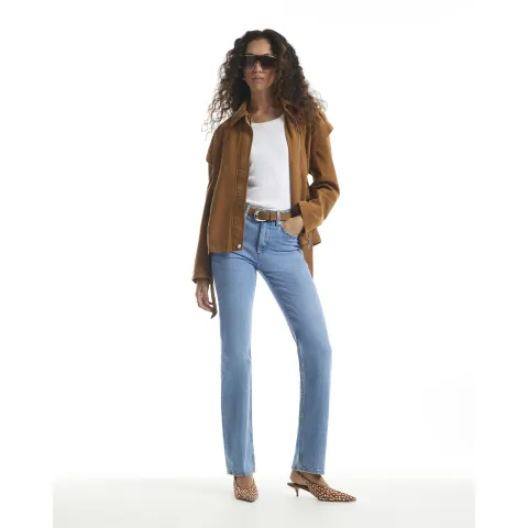 River Island High Waisted Belted Straight Leg Jeans