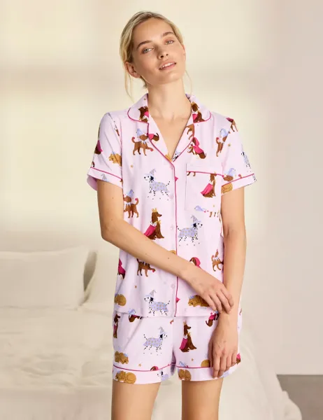 Chelsea Peers Fairytale Dogs Short Pyjama Set Light Pink