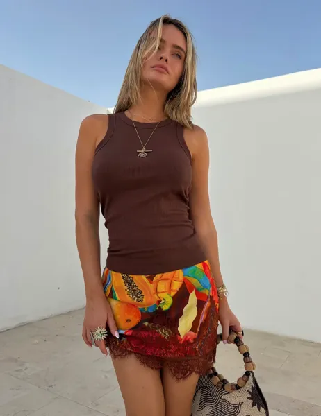Never Fully Dressed Embroidered Ribbed Vest Top Chocolate