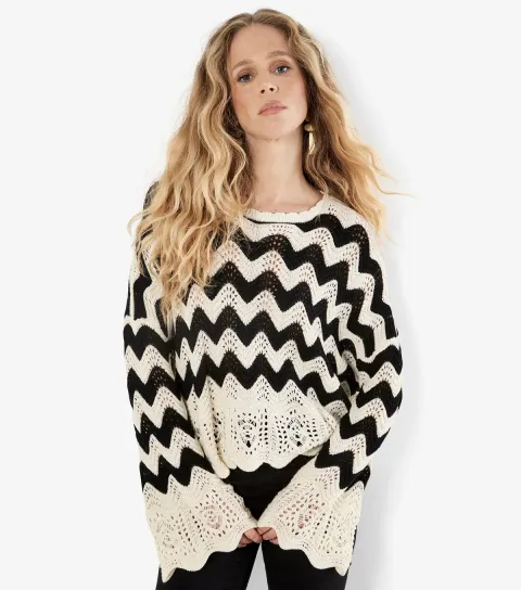 Women's Cream Open Chevron Knit Jumper