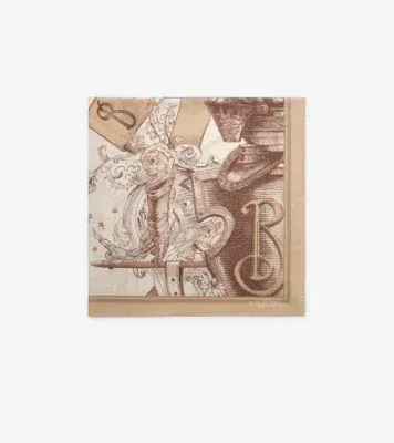 Etched Knight Cashmere Silk Scarf in Taupe beige