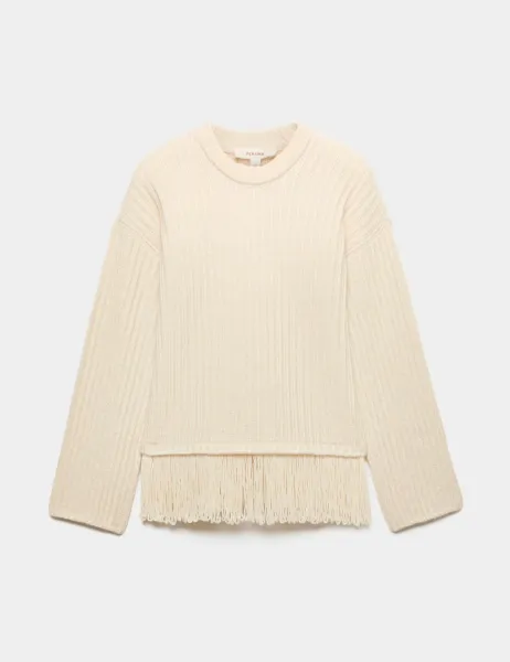 Per Una Fringe Crew Neck Jumper Ecru