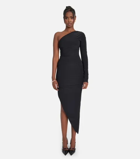 Public Desire Women's Black Ruched One Shoulder Asymmetrical Hem Maxi Dress
