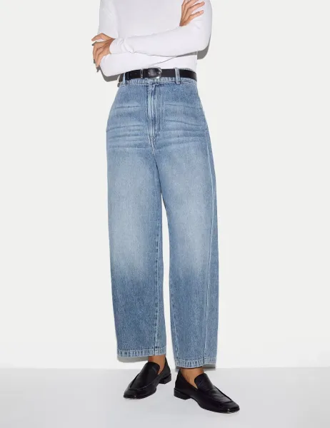 Jigsaw High Waisted Barrel Cropped Jeans Blue Denim
