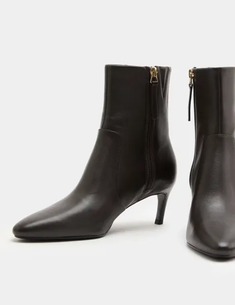 Marks & Spencer Leather Kitten Heel Ankle Boots Brown