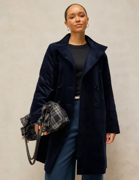 White Stuff Kaia Cotton Rich Funnel Neck Longline Coat Dark Navy