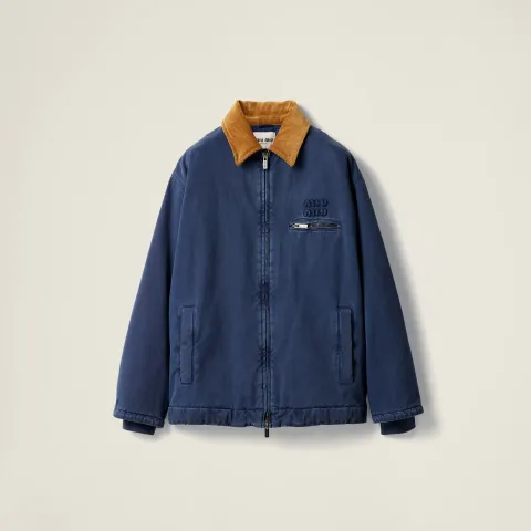 Gabardine trucker jacket with corduroy collar