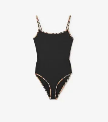 Check Trim Swimsuit in Black - Women, Wool