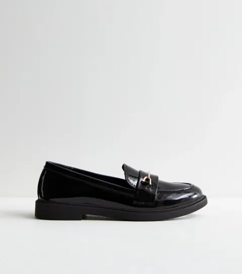 Women's Black Patent Snaffle Trim Loafers School