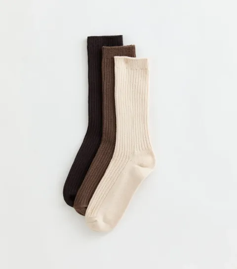 New Look Pack of 3 Mid Brown Ribbed Ankle Socks