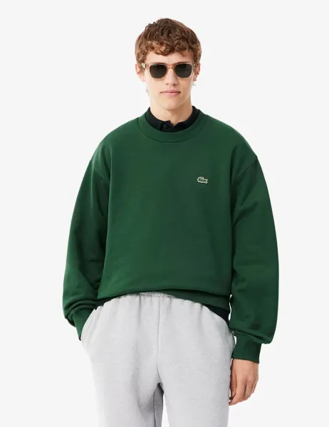 Lacoste Brushed Cotton Fleece Crew Neck Sweatshirt Dark Green