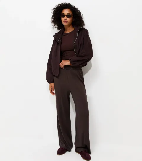 Women's Dark Brown Soft Touch Wide Leg Trousers