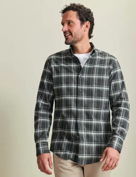 Charles Tyrwhitt Regular Fit Brushed Cotton Check Flannel Shirt Grey Mix