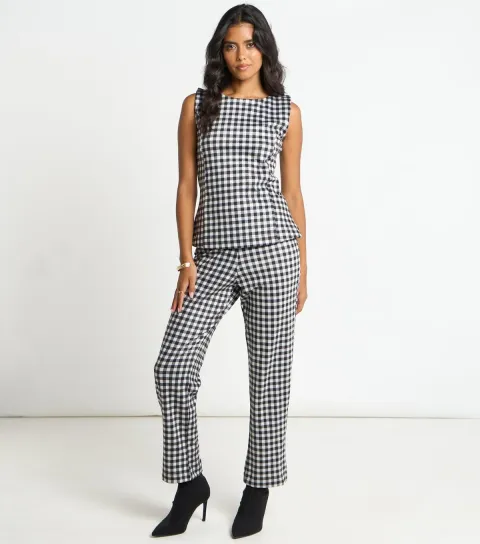 Women's Black Gingham Straight Leg Trousers