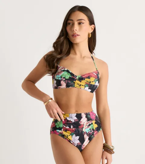 Women's Multicolour Floral Print Gathered Front Bikini Top