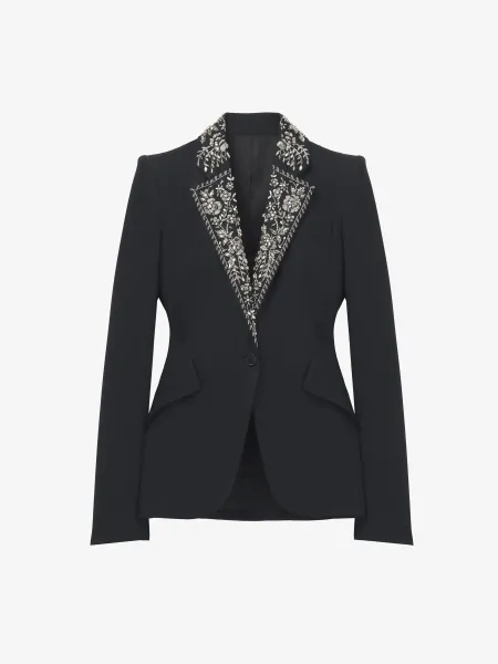 Embroidered Lapel Single-breasted Jacket