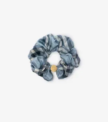 Check Silk Scrunchie in Bank blue
