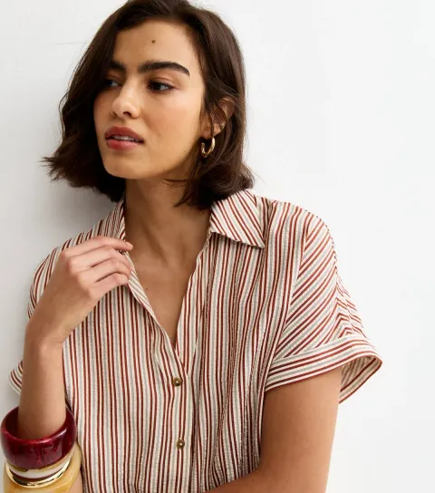 Women's Red Seersucker Stripe Shirt