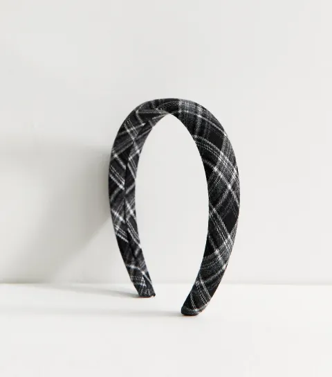 Black Check Pattern Padded Headband