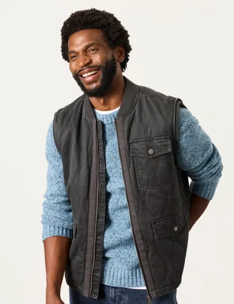 FatFace Cotton Rich Quilted Gilet Charcoal