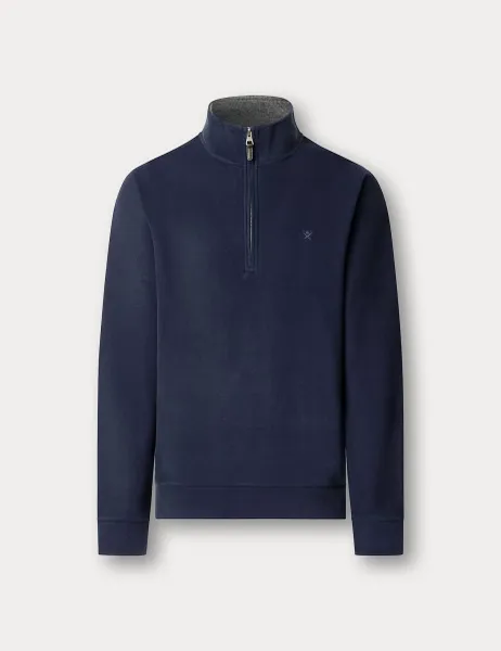 Hackett Pure Cotton Half Zip Funnel Neck Sweatshirt Navy