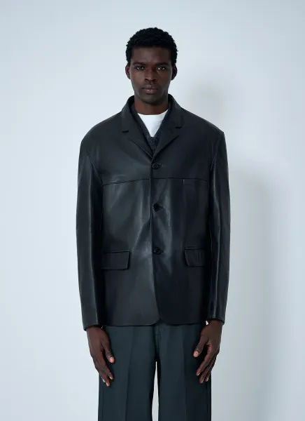 Single-Breasted Leather Blazer