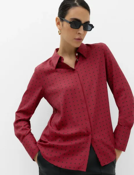 Marks & Spencer Collared Button Through Shirt Red Mix