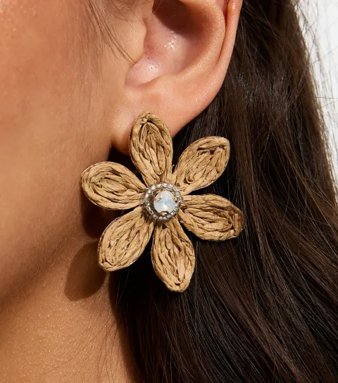 Brown Jewel Centre Floral Stud Earrings