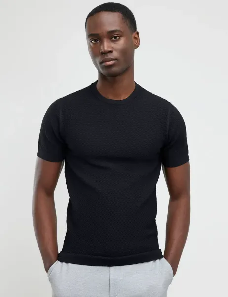 River Island Zig-Zag Textured T-Shirt Black