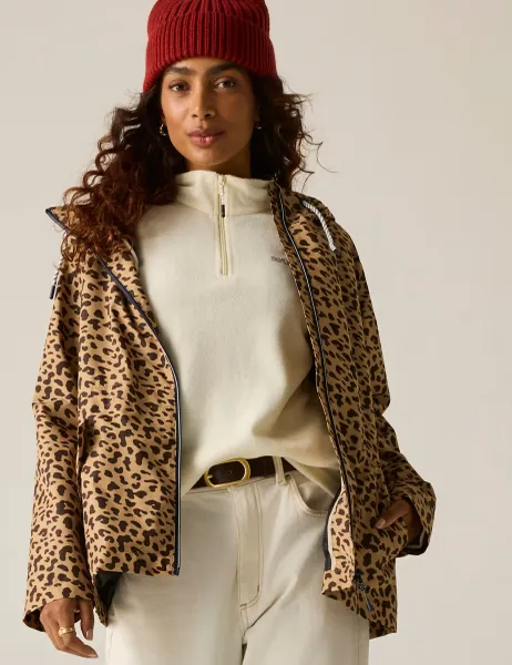 Regatta Bayletta Waterproof Leopard Print Hooded Jacket Brown