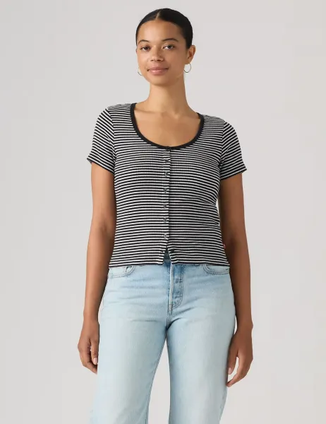 Levi's Levi's Cotton Rich Striped Button Through Top