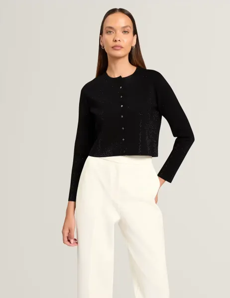 Ted Baker Embellished Crew Neck Cropped Cardigan Black