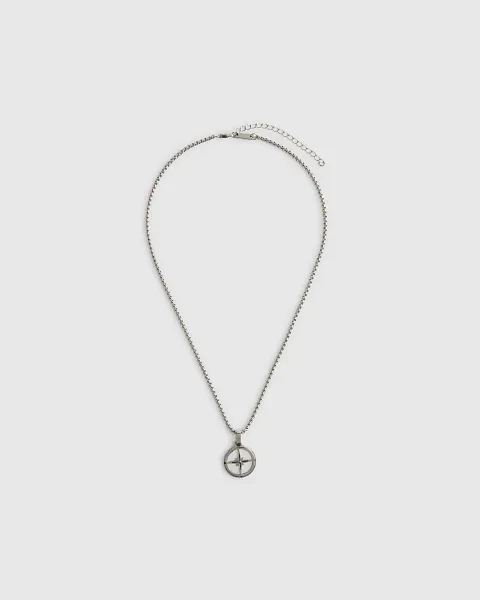 River Island Steel Compass Necklace