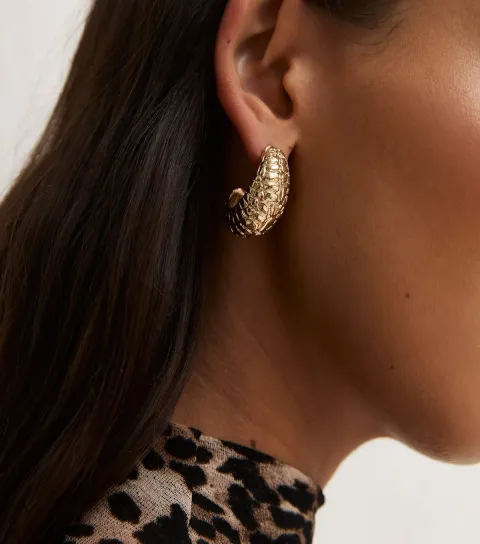 New Look Gold Tone Beaten Chunky Open Hoop Earrings