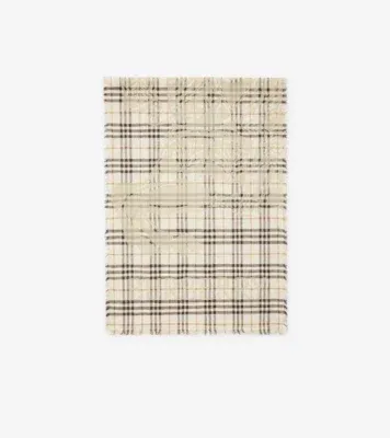 Wide Knight Check Wool Silk Scarf in Pebble white