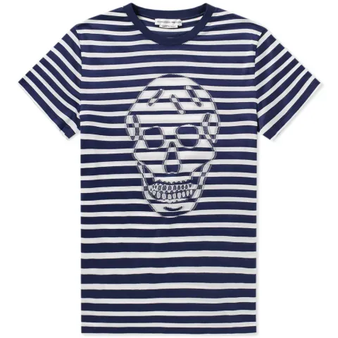 Stripe Blurred Skull Print Tee